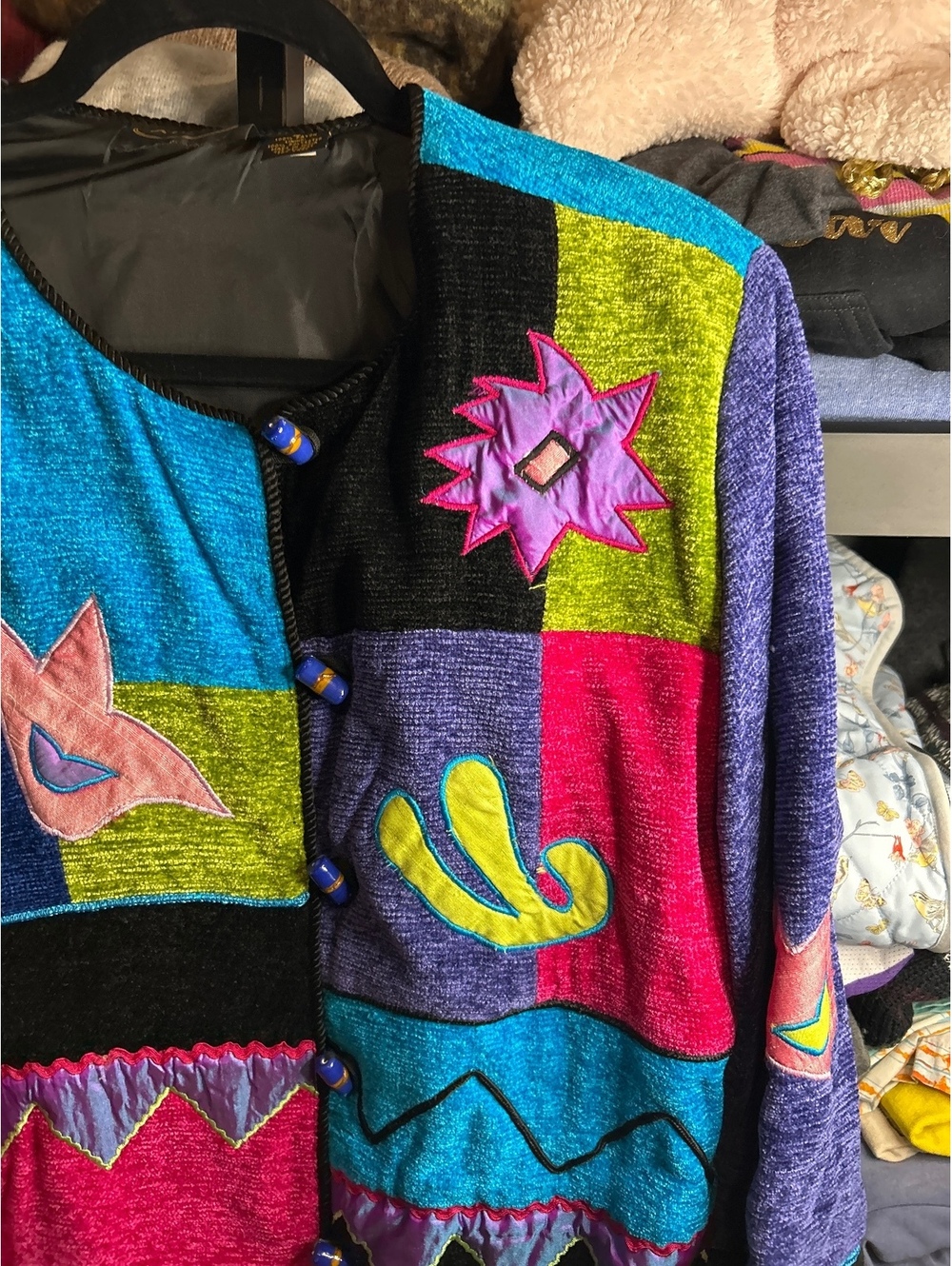 Allure Colorful Patchwork Rayon Jacket with Button Closure